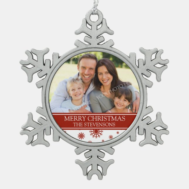 Custom Photo Family Christmas Ornament Red (Front)