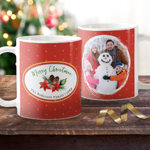 Custom Photo Family Christmas Poinsettia Coffee Mug