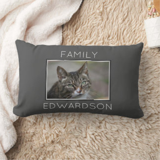 Custom photo family monogram name grey lumbar cushion