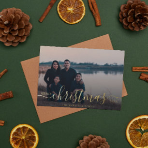 Custom Photo Family Name Christmas  Foil Holiday Card