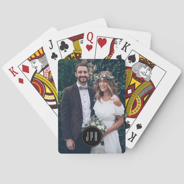 Custom Photo Family Pet Kids Wedding Monogram Playing Cards (Back)