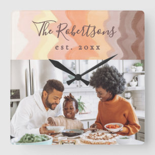  Custom Photo Family Retro Stripes Year Keepsake  Square Wall Clock