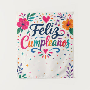 Custom Photo Feliz Cumpleaños Spanish Floral Tapestry