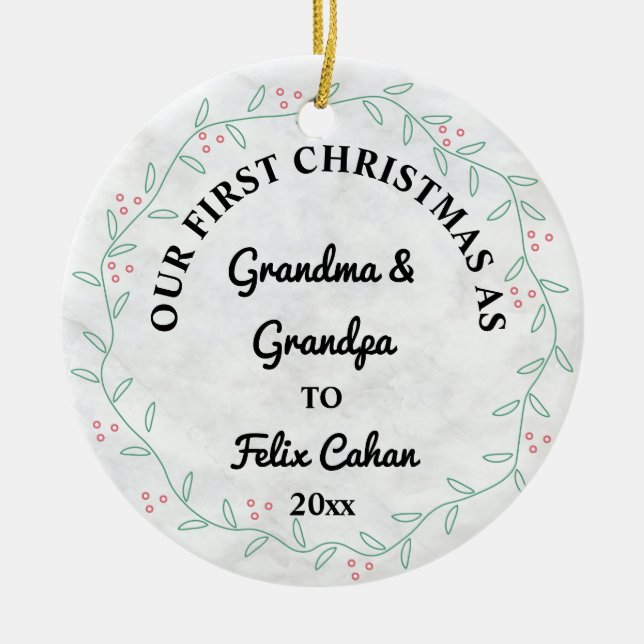 Custom Photo First Christmas as Grandma & Grandpa Ceramic Ornament (Front)