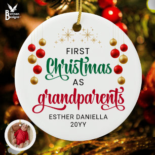 Custom Photo FIRST CHRISTMAS AS GRANDPARENTS Ceramic Ornament