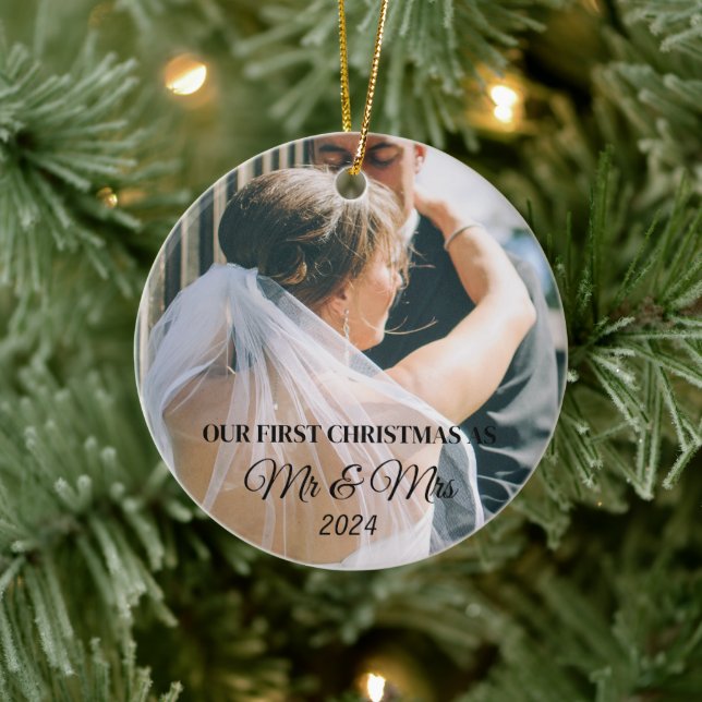 Custom Photo First Christmas as married Ceramic Ornament (Tree)