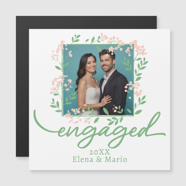 Custom Photo Floral Engagement Announcement Script (Front/Back)