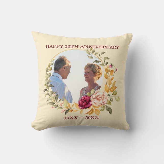 Custom Photo Floral Frame Anniversary  Cushion (Front)