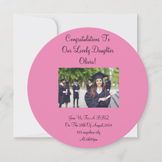 custom photo floral graduation invitation in pink (Front)