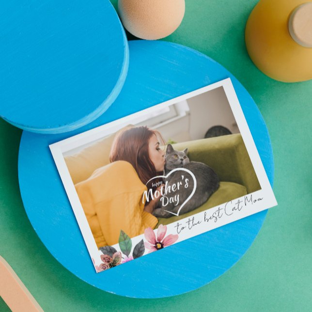 Custom Photo Floral Happy Mothers Day best cat mum Holiday Card (Creator Uploaded)