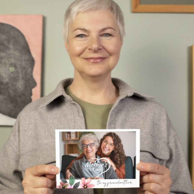 Custom Photo Floral Happy Mothers Day Grandmother  Holiday Card (Creator Uploaded)