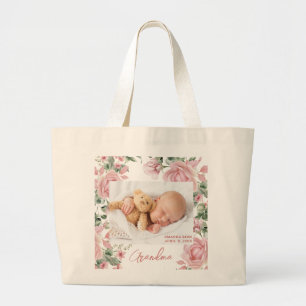 Custom Photo Floral New Baby Large Tote Bag