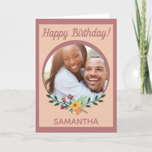 Custom Photo Floral Pink Personalised Birthday Card