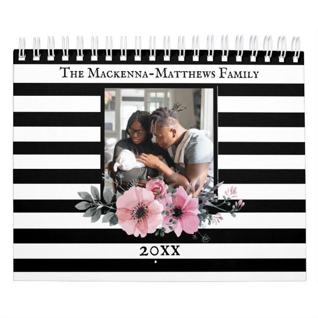 Custom Photo Floral Stripes Create Your Own 2022 Calendar (Cover)