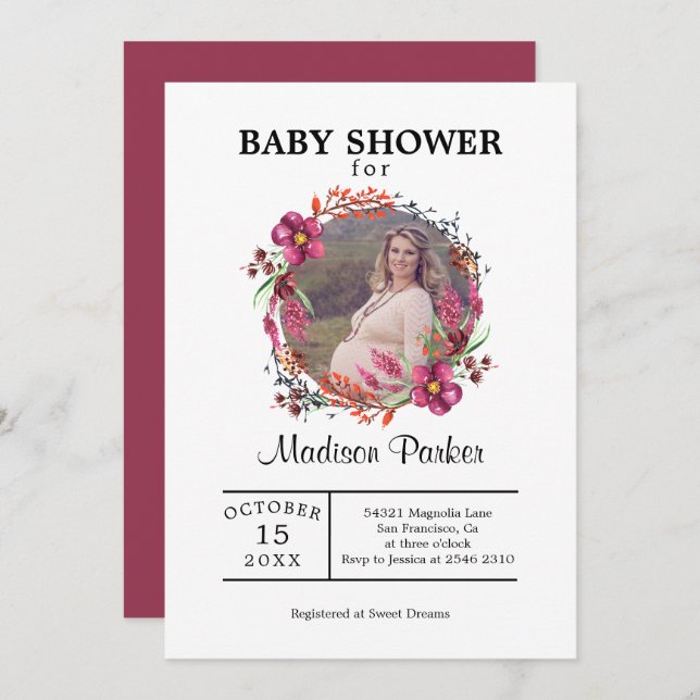 Custom Photo Floral Wreath  Invitation (Front/Back)