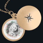 Custom Photo Floral Wreath Locket Necklace<br><div class="desc">Delicate and sweet floral wreath design.</div>