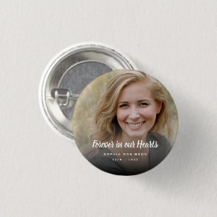 Custom Photo Forever In Our Hearts Funeral 3 Cm Round Badge