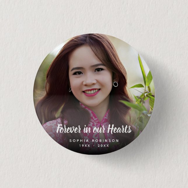 Custom Photo Forever In Our Hearts Funeral 3 Cm Round Badge (Front)