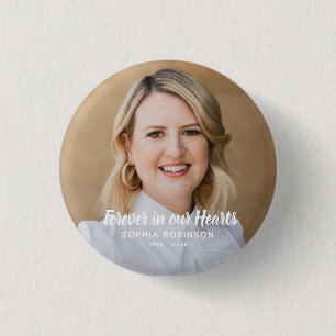 Custom Photo Forever In Our Hearts Funeral 3 Cm Round Badge