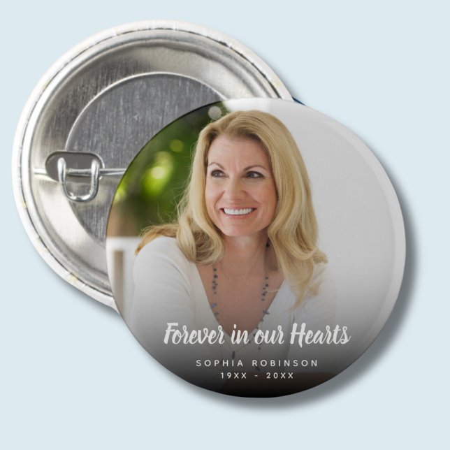 Custom Photo Forever In Our Hearts Funeral 3 Cm Round Badge (Creator Uploaded)