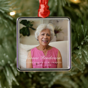 Custom Photo Forever In Our Hearts Memorial Metal Ornament