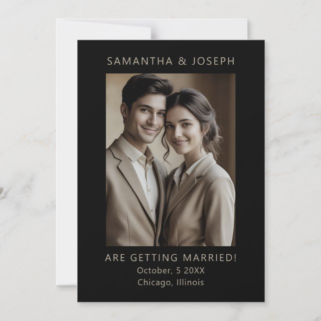 Custom Photo Formal Black Wedding Save the Date Magnetic Invitation (Front)
