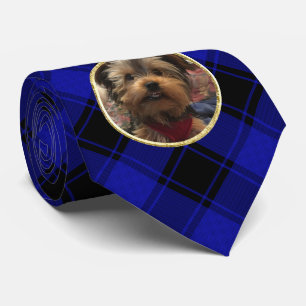 Custom Photo Frame Blue and Black Plaid Pattern Tie