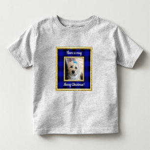 Custom Photo Frame Christmas Blue & Black Plaid Toddler T-Shirt
