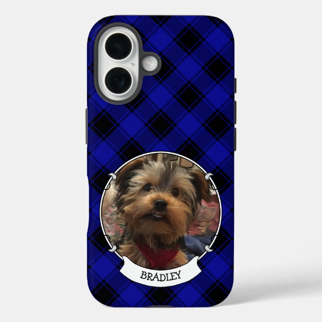 Custom Photo Frame Classic Blue and Black Plaid Case-Mate iPhone Case (Back)