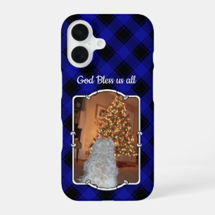 Custom Photo Frame Classic Blue and Black Plaid iPhone 16 Case