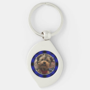 Custom Photo Frame Classic Blue and Black Plaid Key Ring