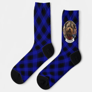 Custom Photo Frame Classic Blue and Black Plaid Socks
