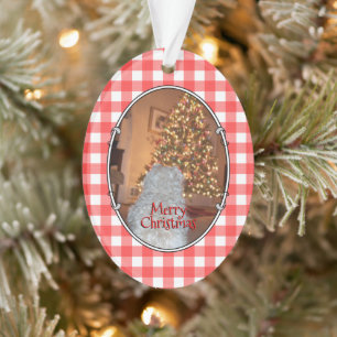Custom Photo Frame Country Red Buffalo Check Plaid Ornament