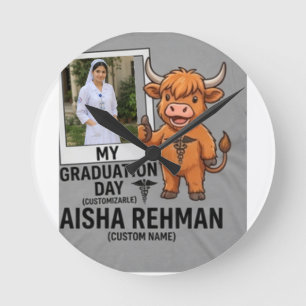 Custom Photo Frame Highland Cow Nursing Graduation Round Clock