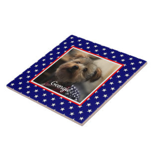 Custom Photo Frame USA American Flag Patriotic Fun Ceramic Tile