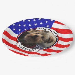 Custom Photo Frame USA American Flag Patriotic Fun Paper Plate