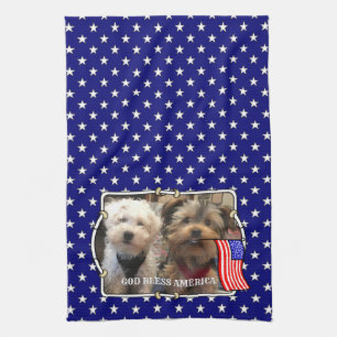 Custom Photo Frame USA American Flag Patriotic Fun Tea Towel