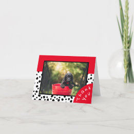 Custom Photo Framed with Black Dalmatian and Red Thank You Card