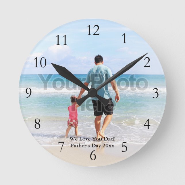 Custom Photo Full Colour with Numbers Father's Day Round Clock (Front)