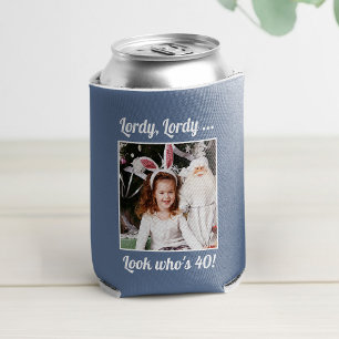 Custom Photo Fun Cool 40th Birthday Blue Can Cooler