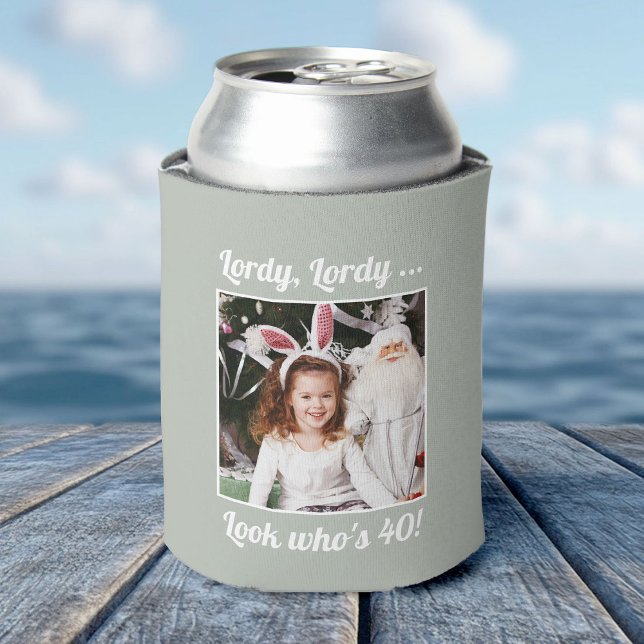 Custom Photo Fun Cool 40th Birthday Sage Can Cooler (Creator Uploaded)
