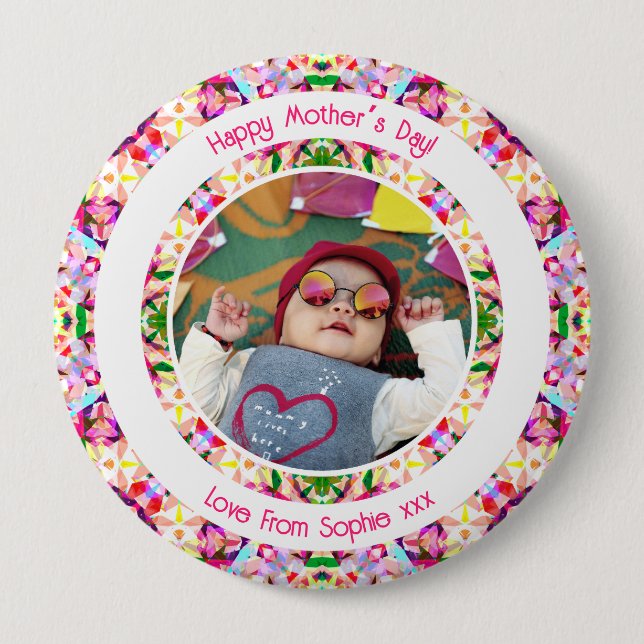 Custom Photo Fun Pink Happy Mother’s Day Keepsake 10 Cm Round Badge (Front)