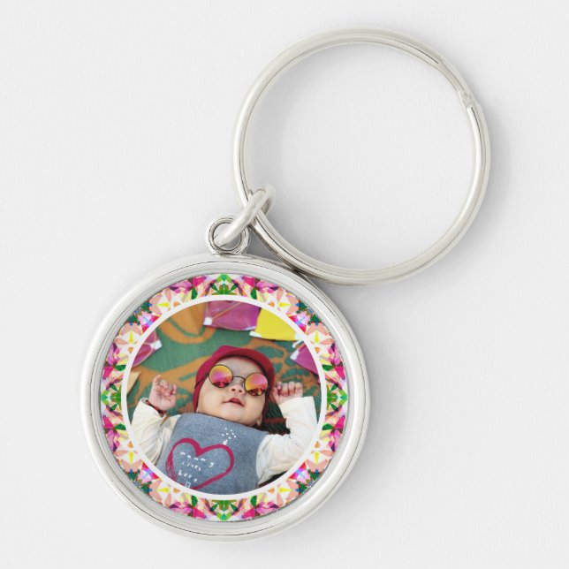 Custom Photo Fun Pink Happy Mother’s Day Keepsake Key Ring (Front)