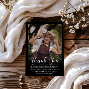 Custom Photo Funeral   Sympathy Black Thank You Card