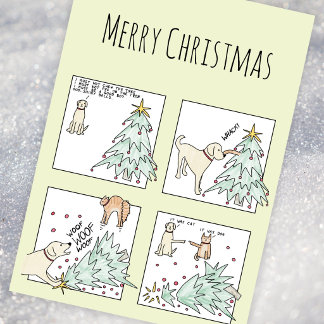 Custom Photo Funny Cat Dog Cartoon Christmas  Holiday Card