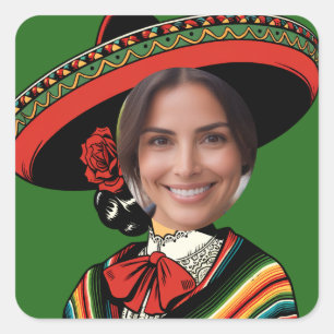 Custom Photo Funny Sombrero Sarape Fiesta Party Square Sticker