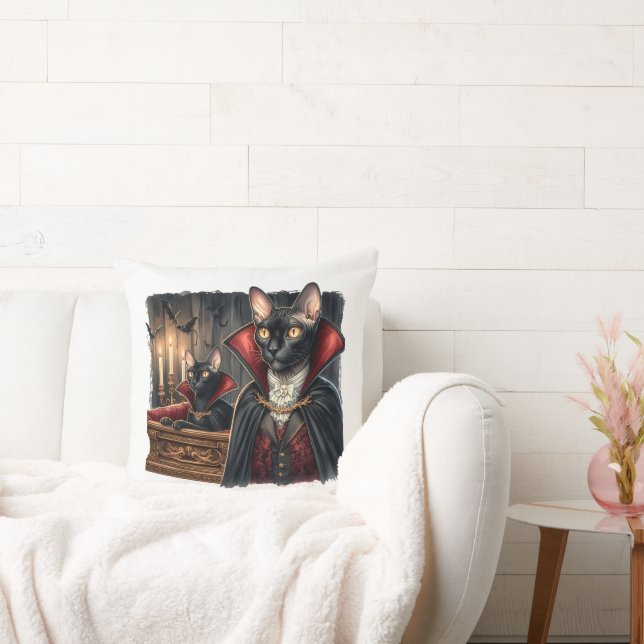 Custom Photo Funny Sphynx Cat Art Dracula Vampire Cushion (Couch)