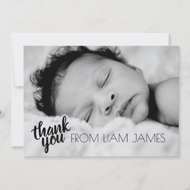 Custom Photo Gender Neutral Script Thank You Card (Front)
