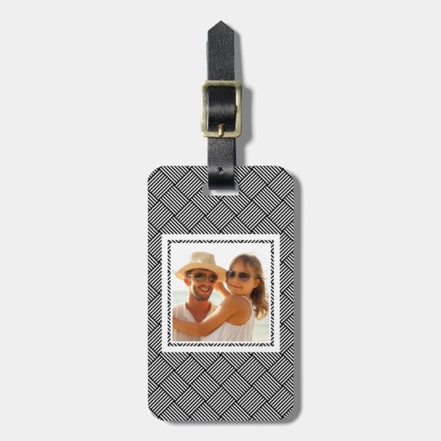 Custom Photo Geometric checked texture Luggage Tag (Front Vertical)