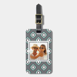 Custom Photo Geometric retro ikat tribal pattern Luggage Tag